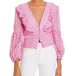 Eyelet ruffle viscose top